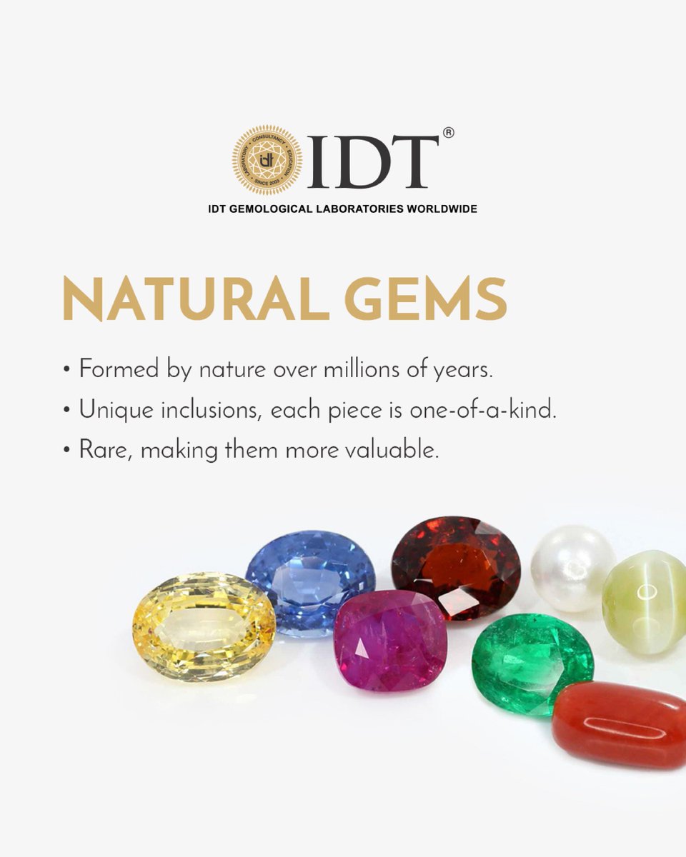 IDTWORLDWIDE's tweet image. Every gemstone holds magic—natural gems tell ancient tales, while synthetic gems offer flawless beauty. 🌟 Certification by IDT ensures quality &amp;amp; brilliance, no matter the origin. Choose your sparkle with confidence! ✨💎

#IDT #kyaapneidtkaraya #diamondtesting #gemstones