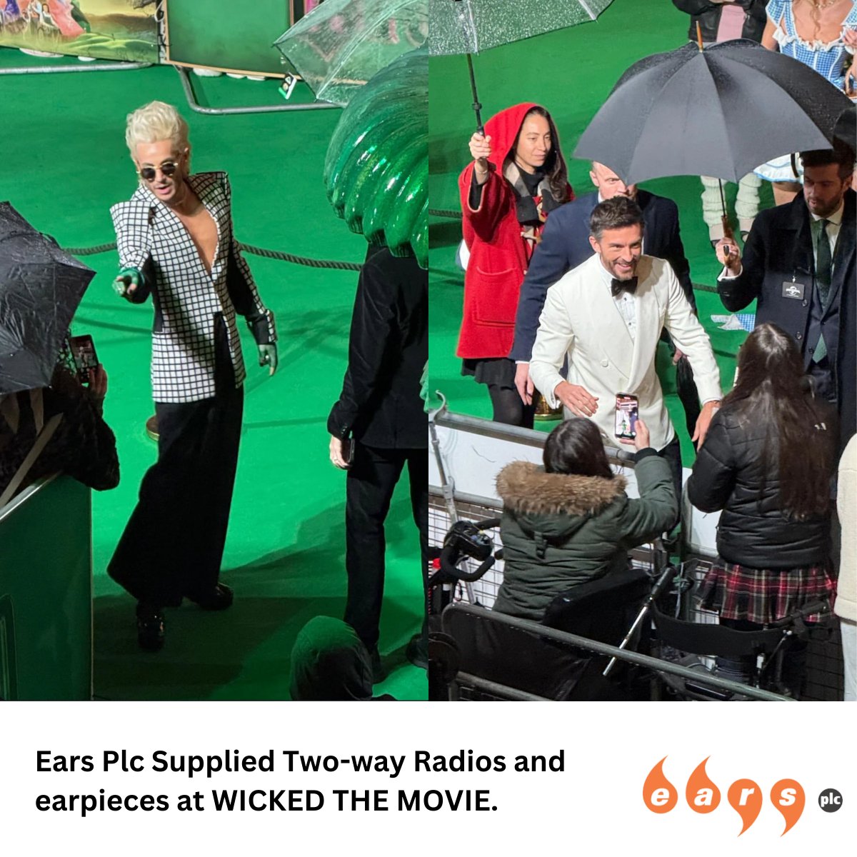 EARSplc's tweet image. It was a bit of a wet day, but spirits were not dampened for the opening of Wicked the Movie at the Southbank Centre, London last week. Our good friend Dan of Response and his team hired a mixture of 48 Motorola radios DP4400E, DP4800Es, &amp;amp; R7 radios along with  D-type earpieces
