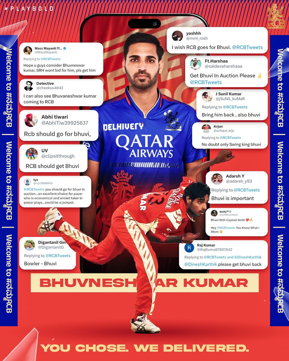 RCBTweets's tweet photo. Straight from your wishlist to our squad. ❤️‍🔥

And we can't wait to see him taking the new ball and swinging the game in our favor! 🤗

#PlayBold #ನಮ್ಮRCB #IPLAuction #BidForBold #IPL2025 https://t.co/IAe10j7Xd9