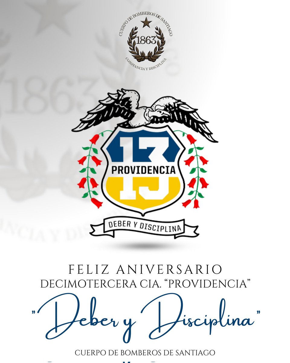 El Cuerpo de Bomberos de Santiago  saluda hoy a <a href="/13Providencia/">13 Compañía CBS</a> en su 84° Aniversario de Fundación y Servicio a la Comunidad.
#BomberosSantiago
#ConstanciayDisciplina
