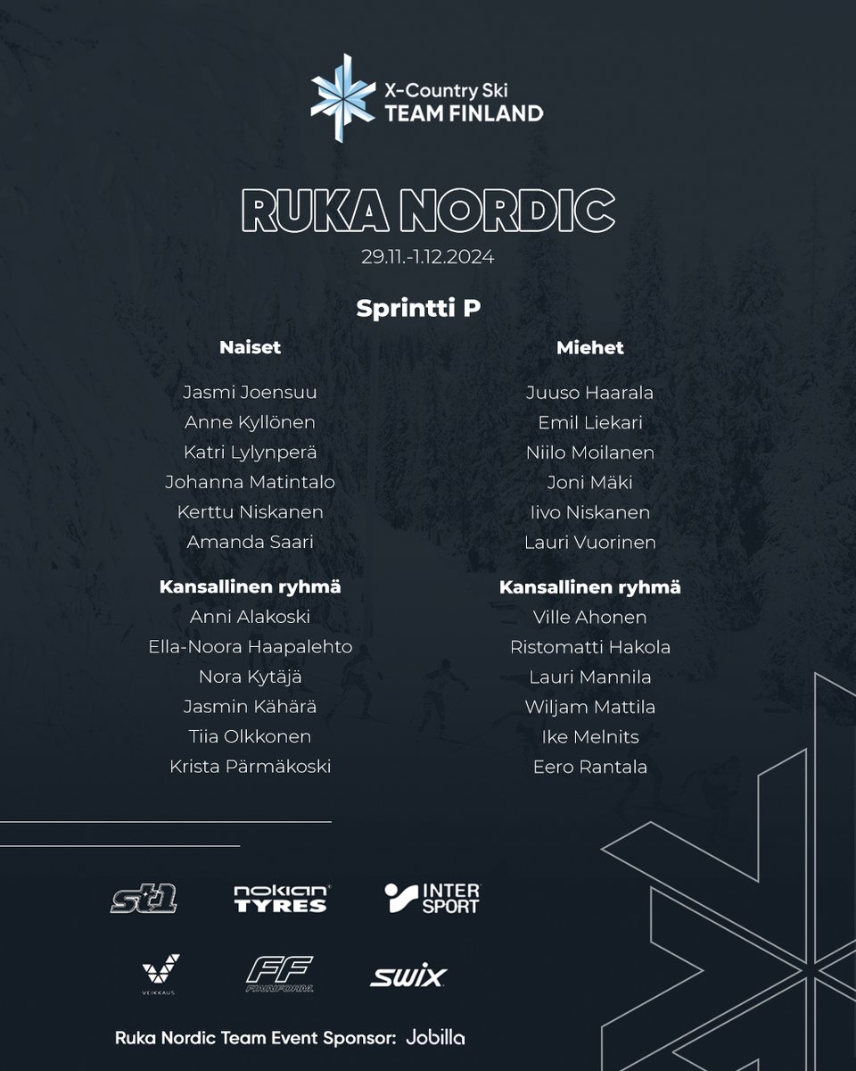 hiihtoliittofin's tweet photo. Ja sit mennään: joukkue Rukan maailmancup-avaukseen on nimetty 🥳

ℹ️ Perttu Hyvärinen on nilkkavamman vuoksi sivussa ainakin Rukan ja Lillehammerin maailmancupeista.

🔗 https://t.co/1MiMovd7ZM

#xcteamfin #hiihto https://t.co/pw3dHAOqAi