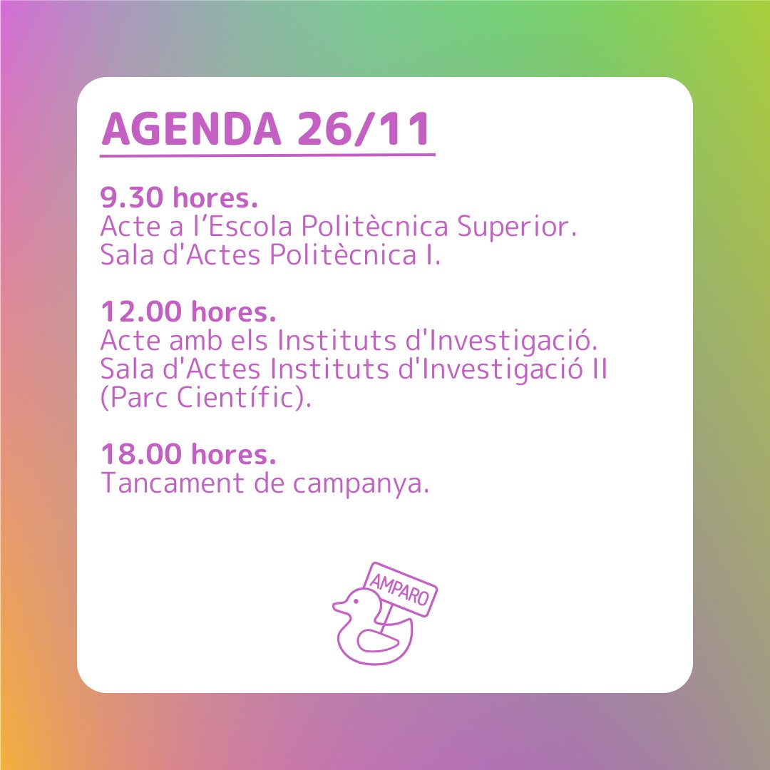 📅AGENDA DEL DIA. 
✅ Estos són els actes programats per a demà.
🫱🏼‍🫲🏽La UA va a +.

👉🏽 Acte a l’Escola Politècnica Superior: vertice.cpd.ua.es/298427 
👉🏽 Acte amb els Instituts d'Investigació: vertice.cpd.ua.es/298425