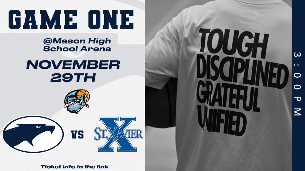 It's Game Week!
Come out this Friday as we open the season against St Xavier at the Ohio Valley Hoops Classic!
📆 Nov 29
🕛 3:00 PM
📍Mason High School Arena
🎟️ ohiovalleyhoopsclassic.com
