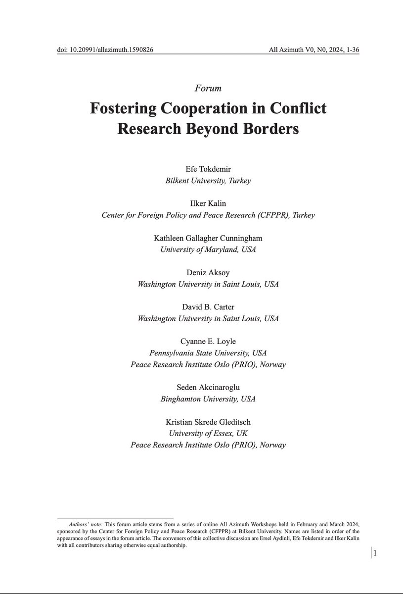 Publication Alert – A Forum Article, "Fostering Cooperation in Conflict Research Beyond Borders," by <a href="/efetokdemir/">Efe Tokdemir</a>, @ilkerkalin, Kathleen Cunningham, Deniz Aksoy, <a href="/DavidBCarter12/">David B. Carter</a>, <a href="/CELoyle/">Cyanne E Loyle</a>, <a href="/SAkcinaroglu/">Seden Akcinaroglu</a>, <a href="/KSGleditsch/">Kristian Skrede Gleditsch</a>.

allazimuth.com/2024/11/25/for…