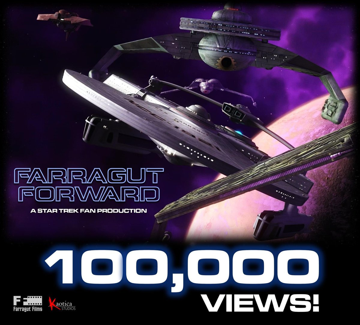 KaoticaStudios's tweet photo. #FarragutForward has smashed 100,000 views! 🔥 🔥 🔥

Thanks for supporting one of the biggest Star Trek fan productions ever! 

#kaoticastudios #farragutfilms #startrek #fanfilm https://t.co/QIM0dgcYPW