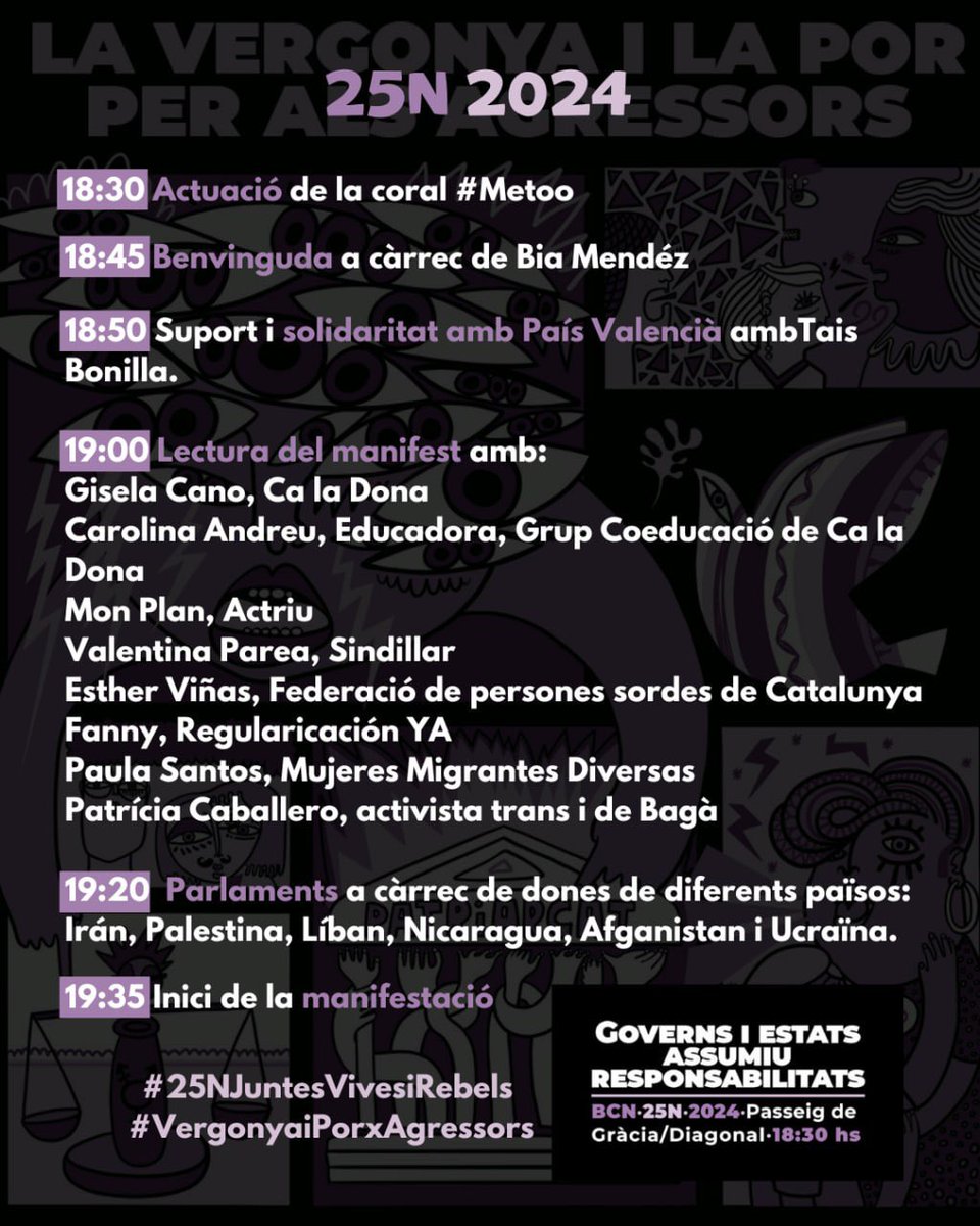 🟣 Avui #25N sortim de nou al carrer per lluitar col·lectivament contra les violències masclistes. 
Lluitem per totes! ✊

📍18.30 h a Pg. de Gràcia amb Diagonal (BCN)

#25N #25N2024
#25NJuntesVivesiRebels