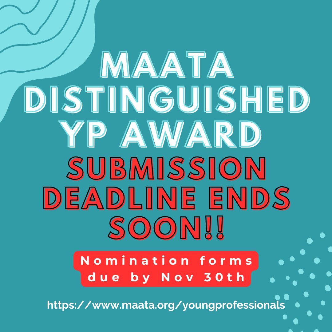 MAATA (@d3_maata) on Twitter photo The Deadline for the MAATA Distinguished YP Award is quickly approaching! Be sure to nominate a deserving YP before November 30th!
Go to: maata.org/youngprofessio… to fill out the nomination form today!
<a href="/NCATA1974/">NCATA</a> <a href="/WVATA1983/">West Virginia Athletic Trainers' Association</a> <a href="/VATAPR/">VATA Public Relations</a> <a href="/SCATCs/">SCATA</a> <a href="/Maryland_ATs/">MATA</a> <a href="/DCATA2014/">DCATA</a> The Deadline for the MAATA Distinguished YP Award is quickly approaching! Be sure to nominate a deserving YP before November 30th!
Go to: maata.org/youngprofessio… to fill out the nomination form today!
<a href="/NCATA1974/">NCATA</a> <a href="/WVATA1983/">West Virginia Athletic Trainers' Association</a> <a href="/VATAPR/">VATA Public Relations</a> <a href="/SCATCs/">SCATA</a> <a href="/Maryland_ATs/">MATA</a> <a href="/DCATA2014/">DCATA</a>