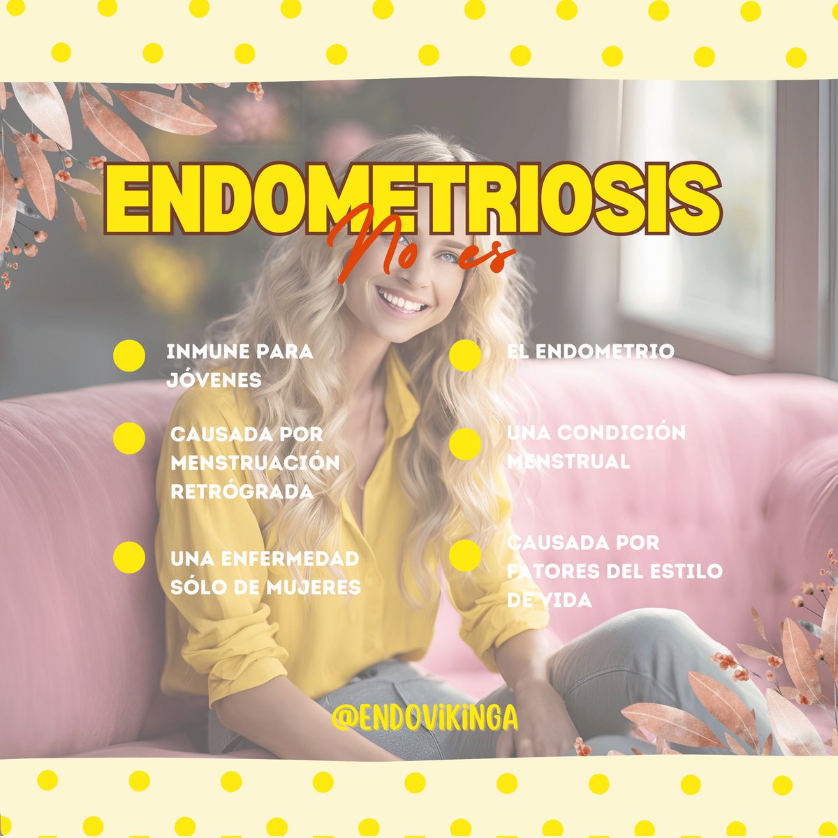 Hay muchos mitos y falsas creencias entorno a la #endometriosis por eso, debes saber que:
🔅No es inmune para las mujeres jóvenes 🔅No es causa de menstruación retrógrada 🔅 No es una enfermedad en exclusiva de mujeres 🔅No se trata del endometrio 🔅No es una condición menstrual