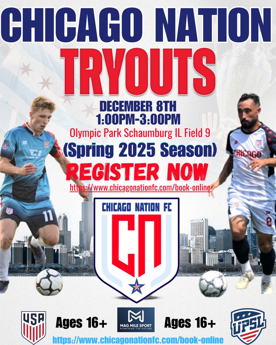 🚨 TRYOUTS 
chicagonationfc.com/book-online