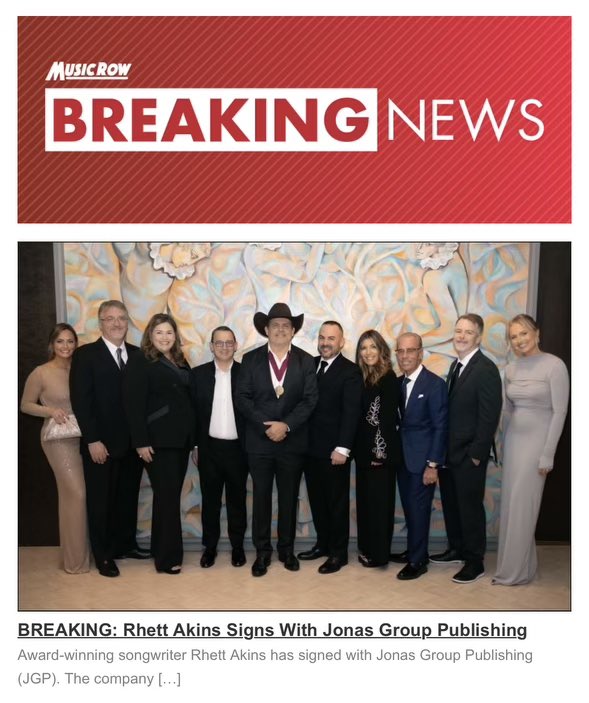 Jonas Group Publishing is thrilled to be welcoming award-winning songwriter Rhett Akins✨ 

The two-time BMI Songwriter of the Year, 8x CMA Triple Play Winner, ACM Songwriter of the Decade and Nashville Songwriters Hall of Fame inductee, Akins has 36 No. 1 singles to his credit.
