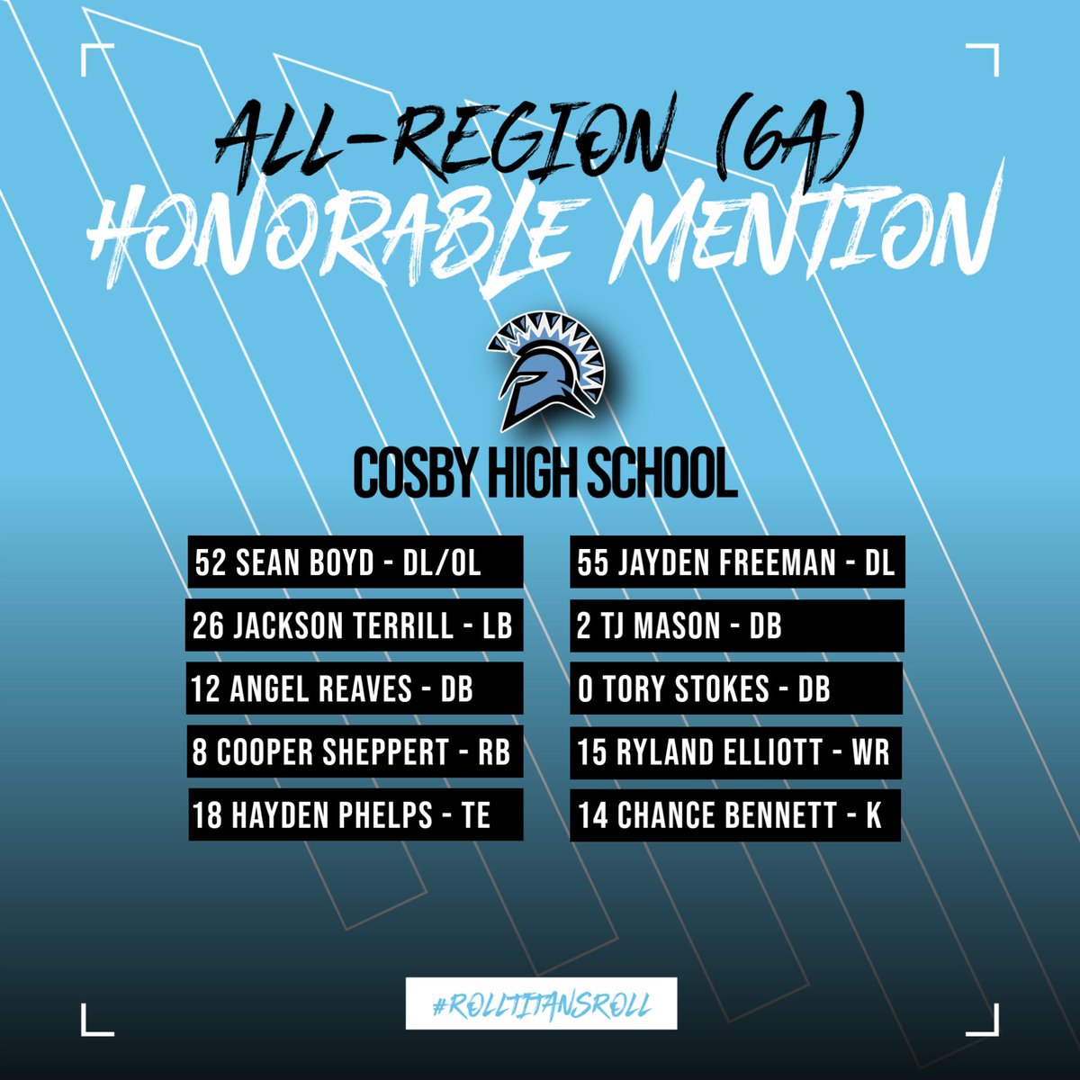 Congratulations to these guys on a heck of a year in the loaded 6A region.  We are proud of all your hard work!!