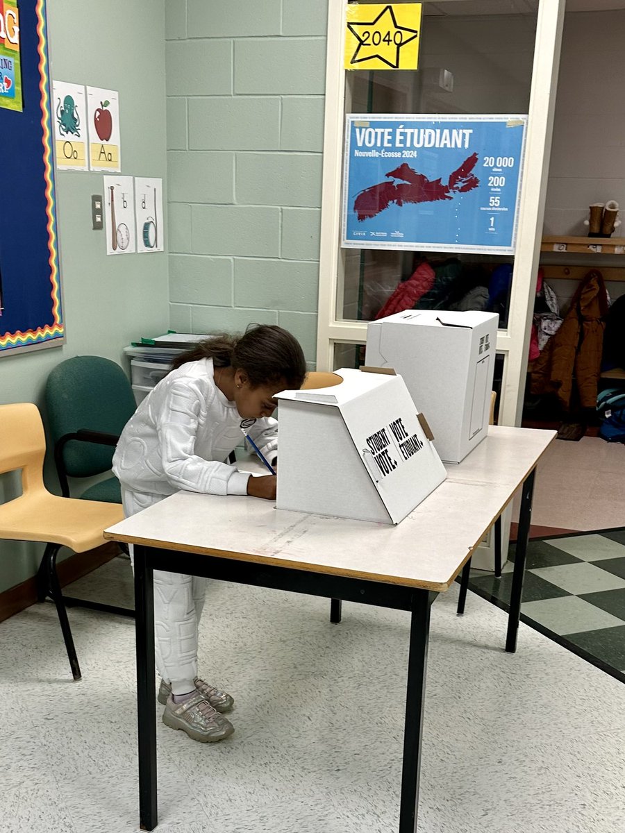 Mrs_C_Curry's tweet photo. Today, grade 4 and 5 students @BedfordSouth had the opportunity to cast a vote for the candidate of their choice running in the provincial election. #StudentVoteNS @CIVIX_Canada https://t.co/mipM1QjiHX