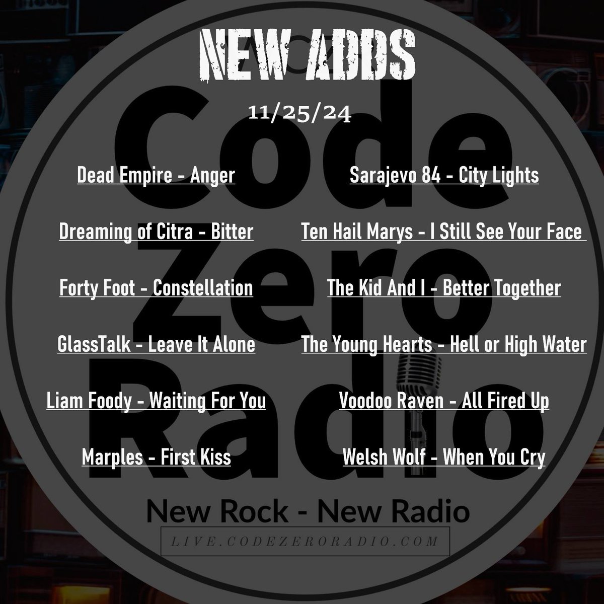 Every week, it is our absolute honor to share awesome new music!  Now in rotation PLUS featured on Fresh Rocks, weekdays at 1 pm CST/  2 pm EST - 11 am PST - 7 pm London - 8 pm  Berlin  *𝗡𝗘𝗪 𝗧𝗜𝗠𝗘𝗦 𝗔𝗗𝗗𝗘𝗗* 4 am CST - 7 pm Tokyo - 9 pm Sydney - 6 pm Manila
#Playlist