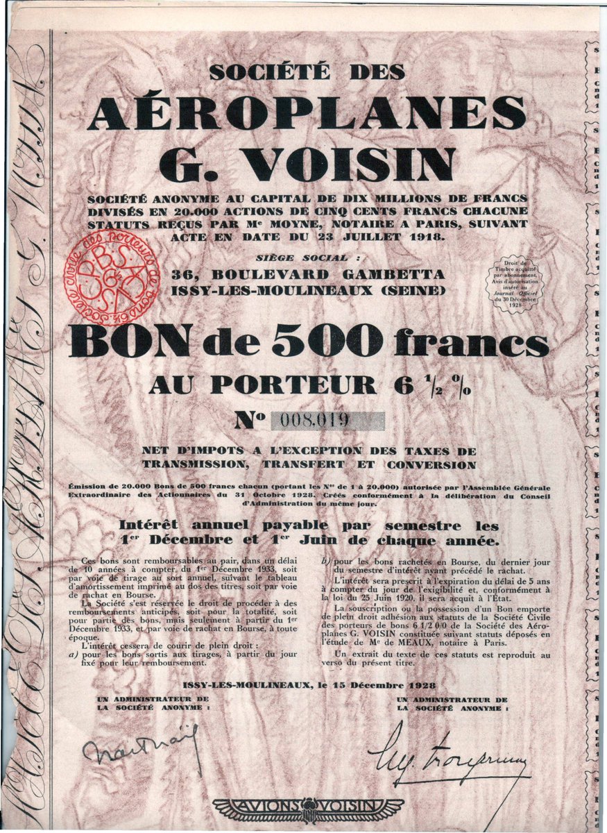DrPsychdrus's tweet image. #aviation  #WWI #OTD #WritingCommunity

💵 Old Paper Stocks / 104 💵

Aéroplanes G.Voisin (1928)

📎The Voisin Brothers (Gabriel &amp;amp; Charles). 📎Working with Archdeacon; Blériot.📎Designs for Farman, Delagrange.📎 What was it like to fly a bomber Voisin-III over Europe in 1914?