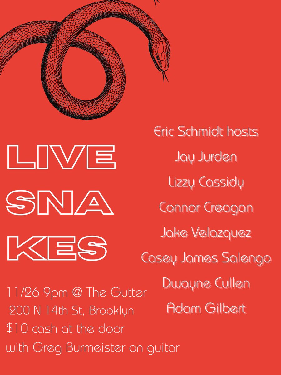Hosting an amazing lineup at the Gutter in Williamsburg tomorrow! Doors at 8:30. Show starts at 9. Get there early to get a seat. <a href="/GregBurmeister/">Greg Burmeister</a> does live music intros on guitar. Dude can shred!