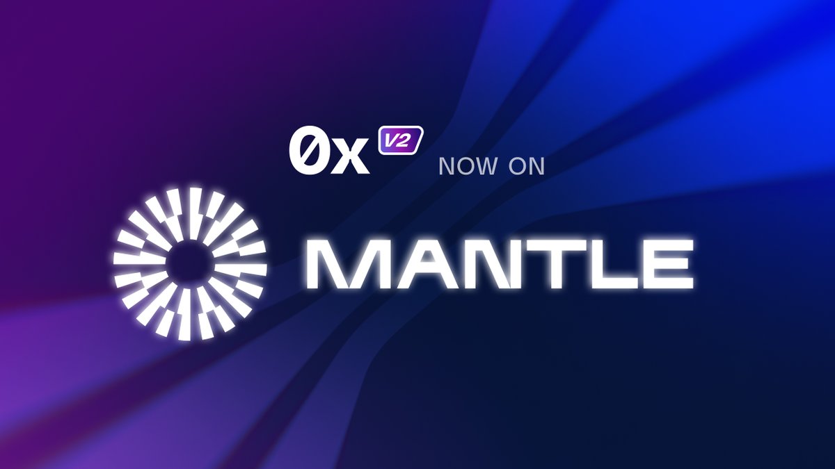 0x v2 is now live on Mantle! 🎉

A high-performance L2 network built with modular architecture, <a href="/0xMantle/">Mantle Network</a> is helping drive the adoption of  token-governed technologies.

Mantle is the 11th EVM chain supported by 0x v2.

Built for serious apps, 0x v2 offers the most seamless swap