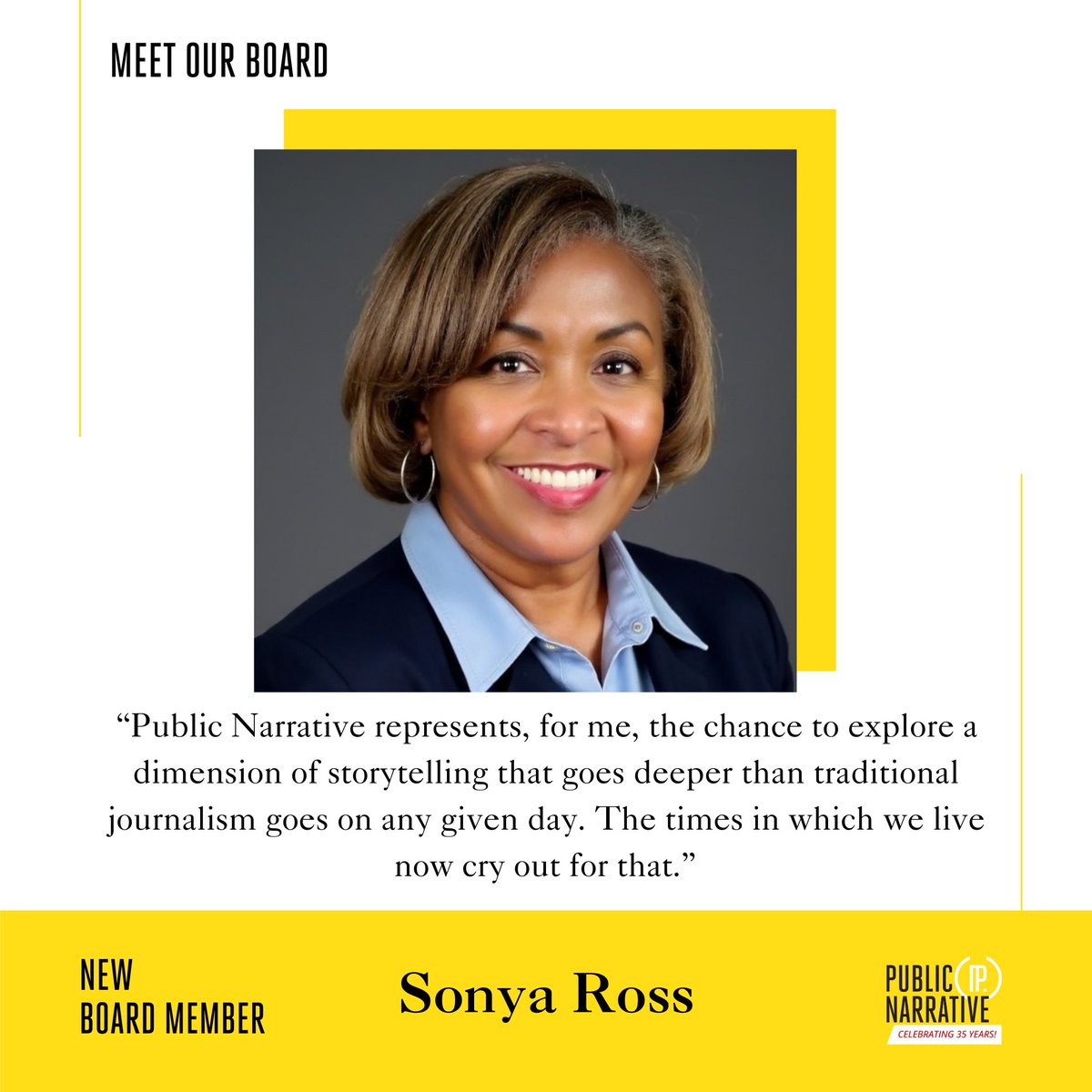 PublicNarrative's tweet photo. 🎉New @PublicNarrative board members Alyce Myatt and Sonya Ross bring deep experience and fresh perspectives.
Read why they’re excited to join PN!
#WelcomeAlyce #WelcomeSonya #WeArePublicNarrative https://t.co/9dZtVo6Neb