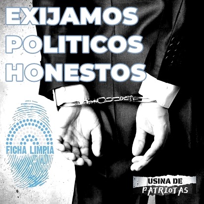 UsinaDPatriotas's tweet photo. Que un político sea honesto, debería ser una cuestión de sentido común. 
En Argentina necesitas una ley para eso. 
Exijamos que se apruebe Ficha Limpia  está semana. 
#FichaLimpia https://t.co/4Ni0QcIMv8