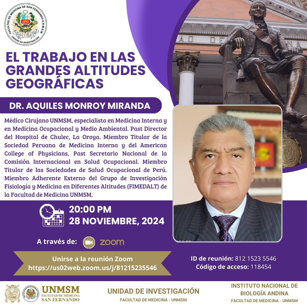 ✅Los invitamos a participar de la conferencia Virtual: “EL TRABAJO EN LAS GRANDES ALTITUDES GEOGRÁFICAS”.
Ponente: Aquiles Monroy Miranda
Se realizará:  Jueves 28 de noviembre del 2024
 Hora: 20:00 p. m.
Modalidad virtual.
👉Link de inscripción:forms.gle/azDFAXsSZ2oSnX…