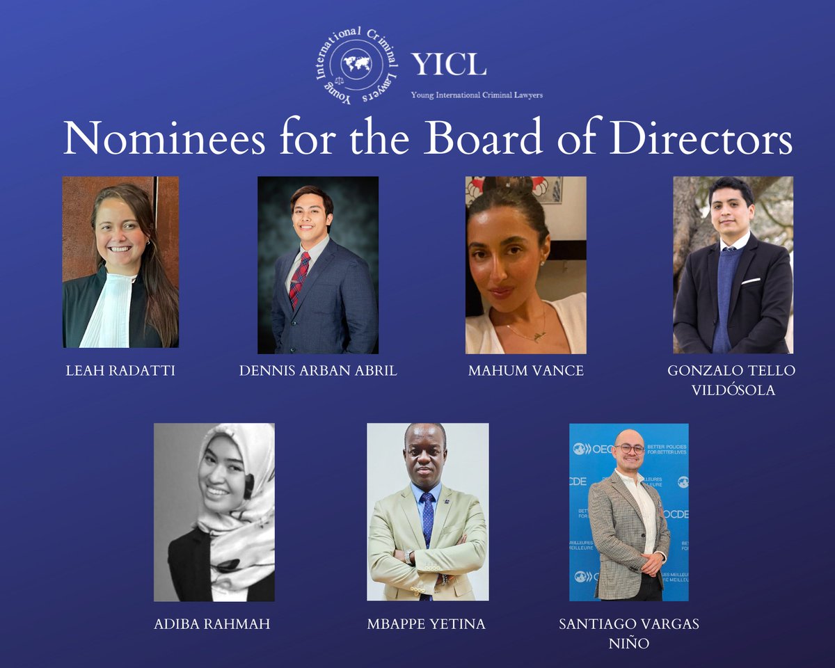 assocyicl's tweet photo. As YICL gears up to elect the new Board of Directors for 2025-2028, we are pleased to announce the final nominees as follows:
•Adiba Rahmah
•Dennis Arban Arbil
•Gonzalo Tello Vildósola
•Leah Radatti
•Mahum Vance
•Mbappe Yetina
•Santiago Vargas Niño https://t.co/oRxySlyIqM