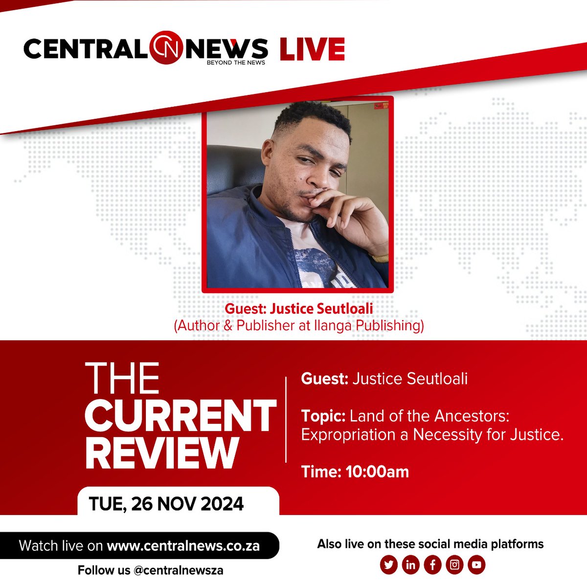 Join me tomorrow at 10 am on Central News for an engaging discussion about my book, Land of the Ancestors. We’ll delve into its themes, key ideas, and the inspiration behind its creation. <a href="/54Battalion/">Battalion 54</a> <a href="/Julius_S_Malema/">Julius Sello Malema</a> <a href="/ChrisExcel102/">ChrisExcel</a>