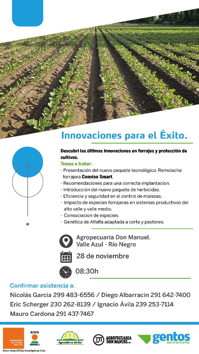 📣 Este jueves te esperamos en Don Manuel, Valle Azul R.N. para compartir una mañana entre pasturas y Remolacha forrajera. 
Inscripción: 👇 docs.google.com/forms/d/e/1FAI…