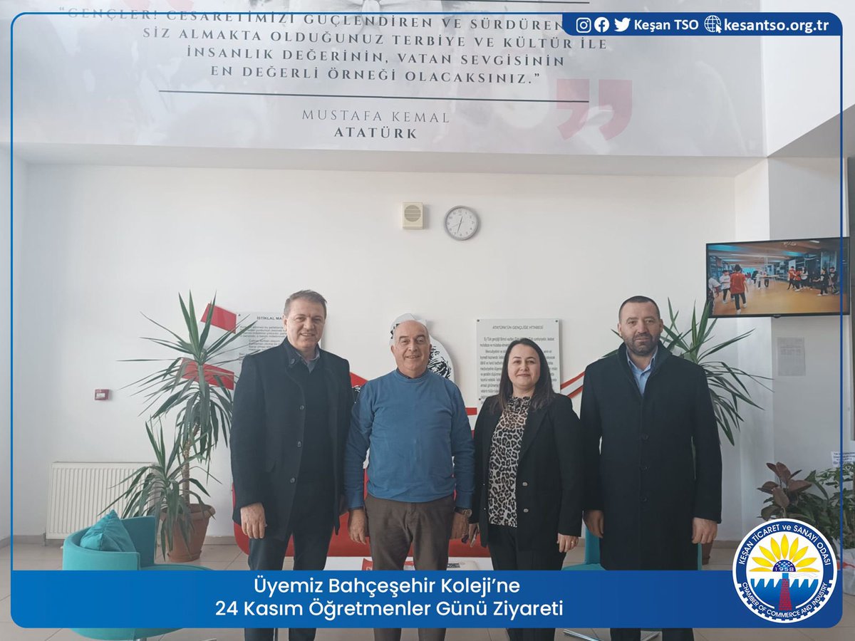 Üyemiz Bahçeşehir Koleji’ne 24 Kasım Öğretmenler Günü Ziyareti📍

Meclis Başkan Yardımcımız Faik Helvacıoğlu, Meclis Üyemiz Göksel Aktaş ve Oda Sicil Sorumlumuz Burcu Avcu ile birlikte Üyemiz Bahçeşehir Koleji Ekibini ziyaret ettik.✅ 

Bir Ulusun çağdaş Ülke düzeyine