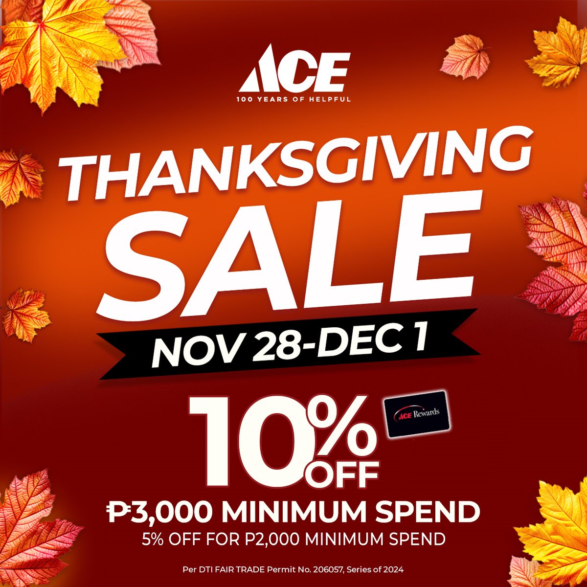 MarketMarketBGC's tweet image. Prepare to give thanks and save BIG at the ACE Thanksgiving Sale from November 28 - Dec 1, 2024!  You surely don't want to miss this out!

Visit @AceHardware on the 3/F today! 🎄

#ACEHardwarePH #ACEHelpful
#FunInTheFinds #iLoveMarketMarket