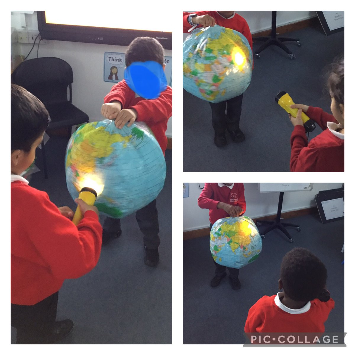 Today, we used a torch and a globe to learn and understand better how day and night work. It was so much fun!
