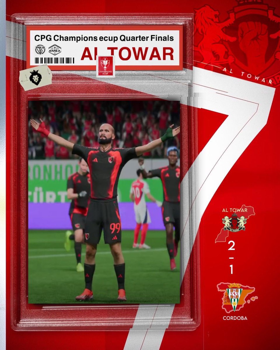 Al Towar esports (@al_towar_fc) on Twitter photo 🖤 Al Towar ❤️is proud to be the first Moroccan team to secure a spot in the Champions eCup Semi-Finals (<a href="/CPG__eSports/">Competitive Pro Gaming</a> )following a nail-biting 2-1 victory against the spanish team Cordoba 🖤 Al Towar ❤️is proud to be the first Moroccan team to secure a spot in the Champions eCup Semi-Finals (<a href="/CPG__eSports/">Competitive Pro Gaming</a> )following a nail-biting 2-1 victory against the spanish team Cordoba