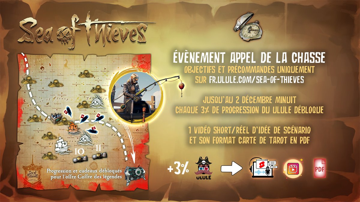 Sea of Thieves, le JDR. Nouvel évènement : l'Appel de la chasse. Les Pirates répondant à l'Appel verront leurs noms gravés à jamais dans l'Histoire de ce voyage légendaire. Les renforts pour la Flotte arrivent, ils prennent juste un peu leur temps, pour... d'abord pêcher.