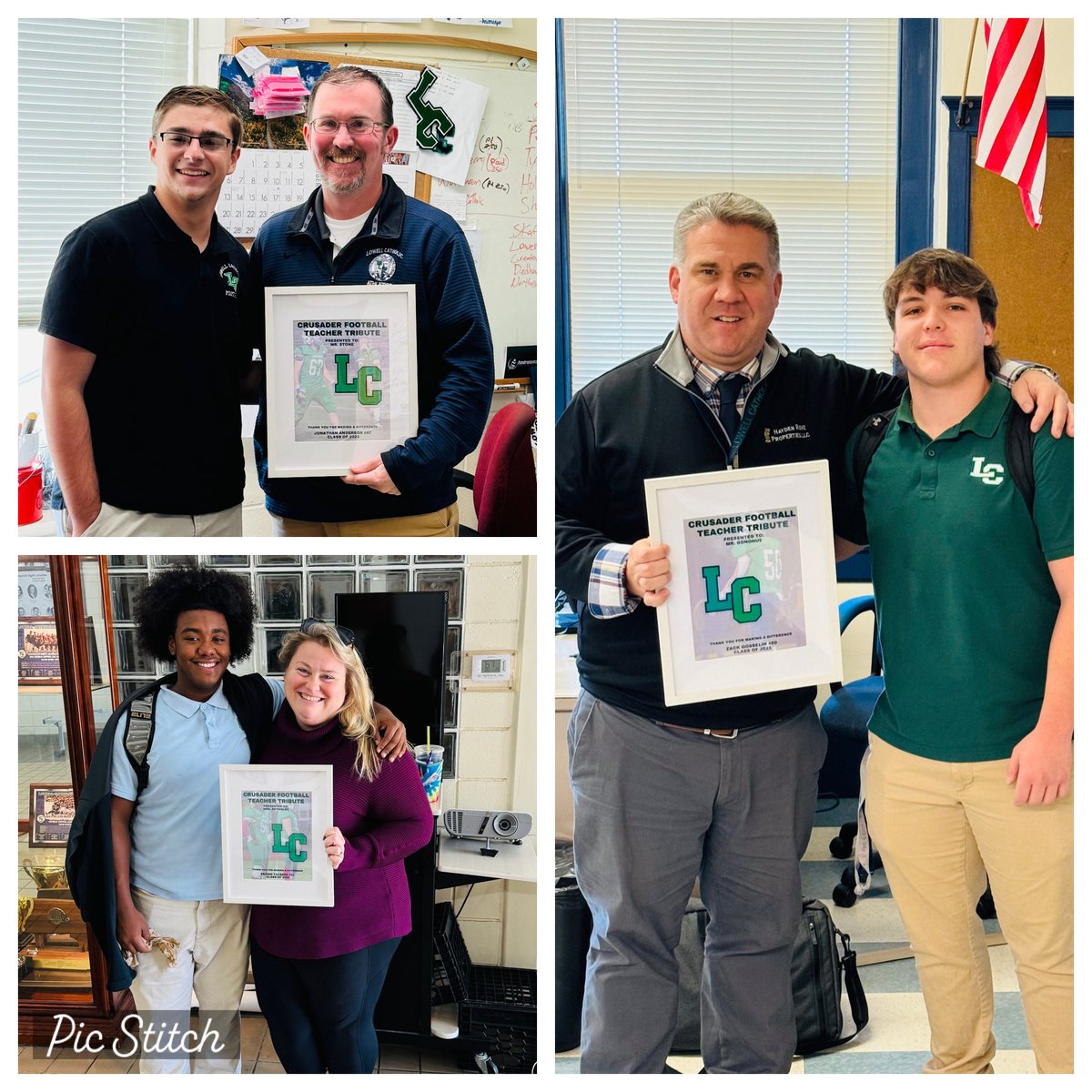 LC football seniors chose a teacher who has a made an impact in their life. Today these teachers were presented with the 2024 Crusader Football Teacher Tribute. Thank you for all you do! Recipients- Mr. Stone, Mrs. Reynolds, Mrs. Gendron, Mr. Ernest, Mrs. Smith &amp; Mr. Donohue