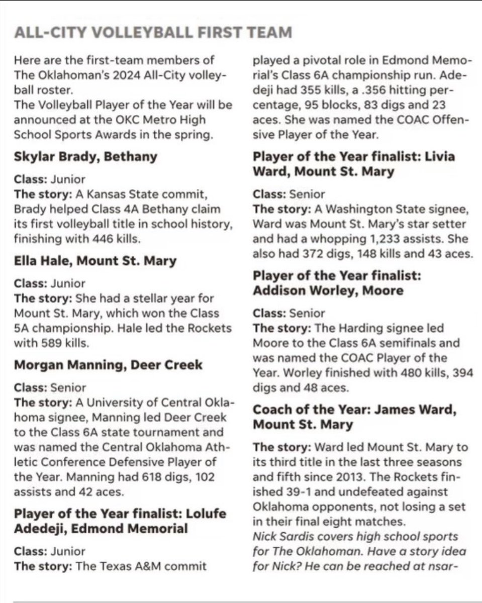 Addison Worley 2025 OH/L/DS 🏐 (@addieworley2025) on Twitter photo Happy and honored to be selected to the <a href="/TheOklahoman_/">The Oklahoman</a> All-City VB 1st Team and nominated for POY! Congratulations to all these players as they represent what Oklahoma volleyball is all about! Happy and honored to be selected to the <a href="/TheOklahoman_/">The Oklahoman</a> All-City VB 1st Team and nominated for POY! Congratulations to all these players as they represent what Oklahoma volleyball is all about!
