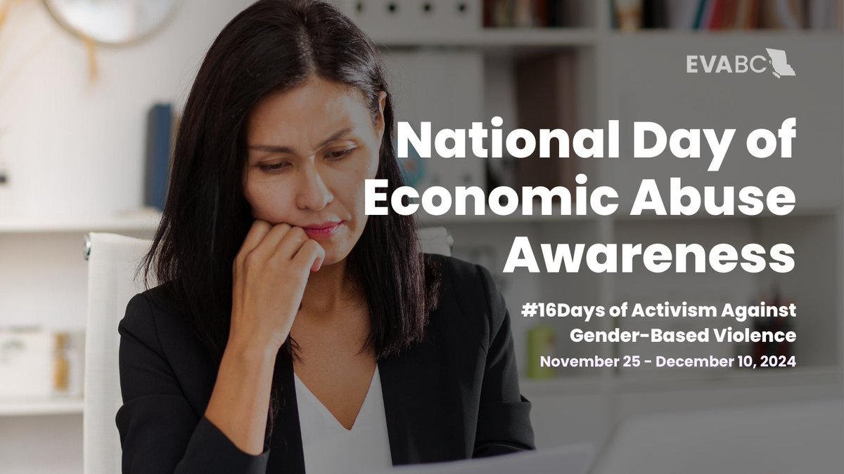 Ending Violence Association of BC (EVA BC) (@endviolencebc) on Twitter photo Today marks the National Day of Economic Abuse Awareness - #16DaysofActivism. According to the <a href="/ccfwe/">Canadian Center For Women’s Empowerment (CCFWE)</a>, 96% of victims experience #EconomicAbuse. Without access to money, many are unable to plan or even imagine leaving an abusive relationship. #EndGBV Today marks the National Day of Economic Abuse Awareness - #16DaysofActivism. According to the <a href="/ccfwe/">Canadian Center For Women’s Empowerment (CCFWE)</a>, 96% of victims experience #EconomicAbuse. Without access to money, many are unable to plan or even imagine leaving an abusive relationship. #EndGBV