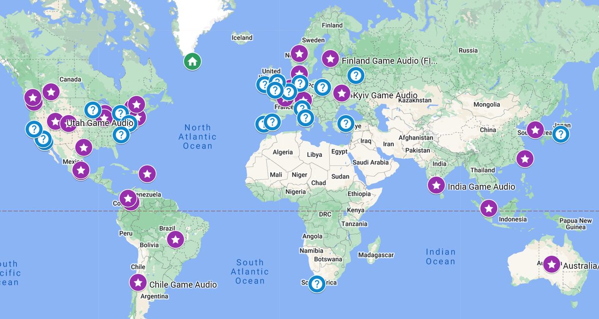 The Worldwide Game Audio Group Map makes
#GameAudio
communities visible all over the world. Additionally, there's a list of Online Communities that invite discussion. Check it out here and send any updates! google.com/maps/d/u/0/edi…