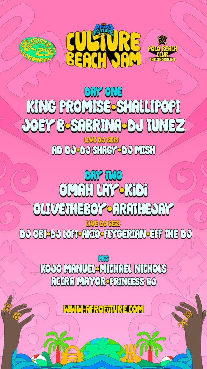 muse_africa's tweet photo. .@Afrofuture announces its Line Up!

Day 1⏯️ @IamKingPromise, @plutomaniapopi, @1RealJoeyB, Sabrina &amp; @DJ_TUNEZ 🇬🇭🇳🇬

Day 2⏯️ @Omah_Lay, @KiDiMusic, @OliveTheBoy_ &amp; @arathejay. 🇬🇭🇳🇬 https://t.co/MlxRlCFTfX