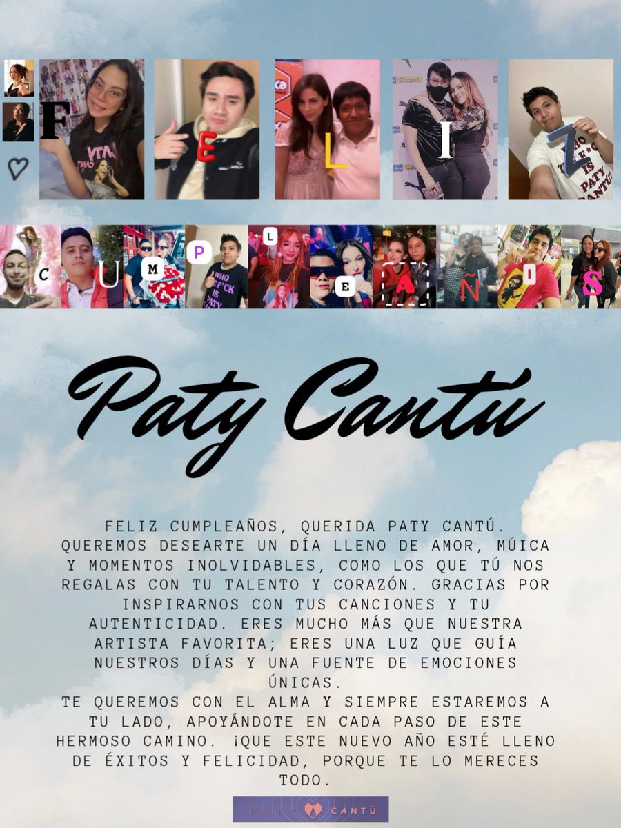 marareyes's tweet photo. HBD PATY CANTÚ 
Feliz cumpleaños @PatyCantu gracias por ser parte de nuestras vidas, por siempre estar para nosotros con tu música que nos alegra y nos alimenta el alma. Te queremos muchísimo y siempre vamos a estar apoyándote💘. 

Tus CantúLovers 💕🩷💘💫 https://t.co/a6vDCHSKDB