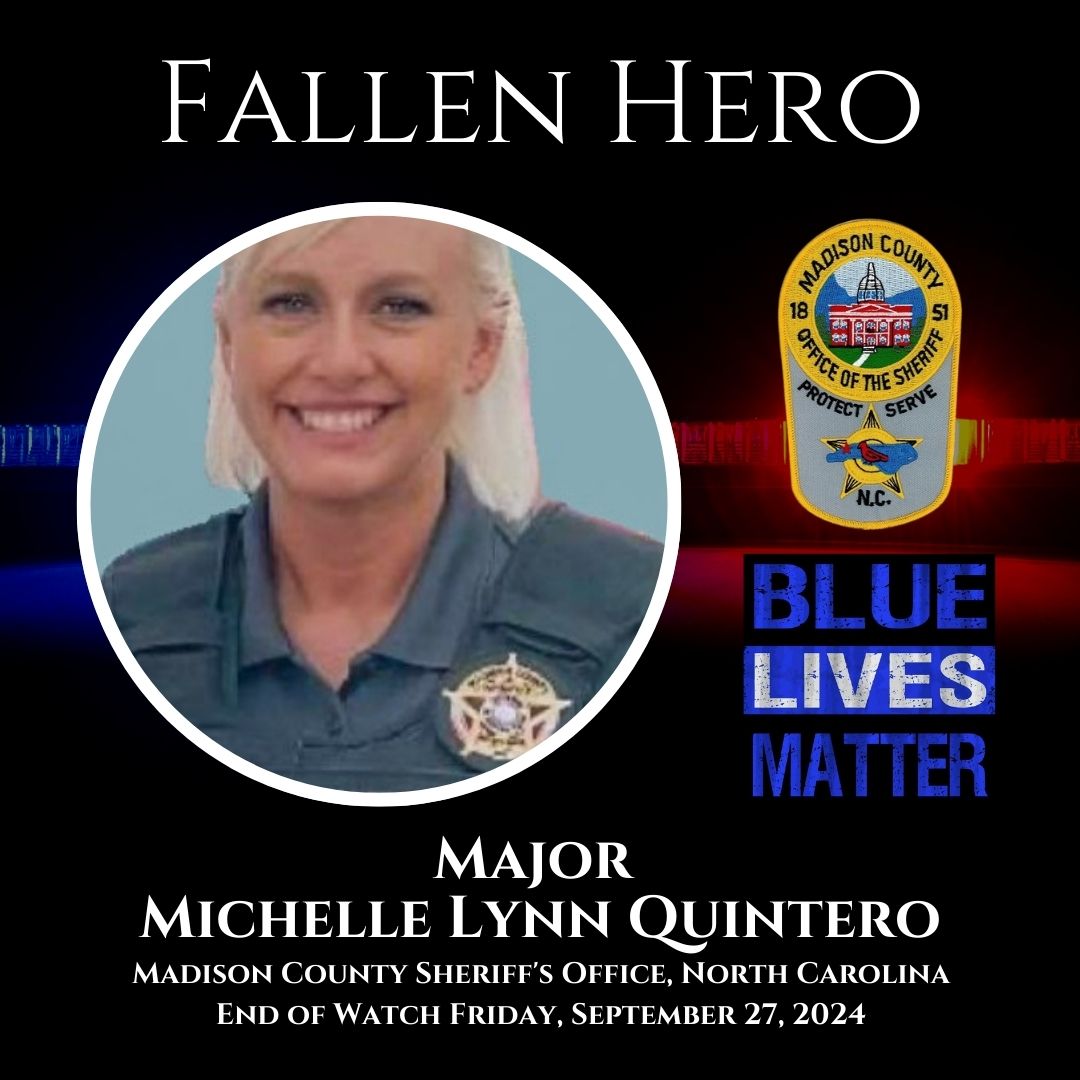🚨FALLEN HERO🚨

Major Michelle Quintero was killed while attempting to reach her patrol vehicle during the aftermath of Hurricane Helene.

She was on her way to the into the Madison County Sheriff's Office when a damn overflowed, causing her to be swept downhill and hit by a