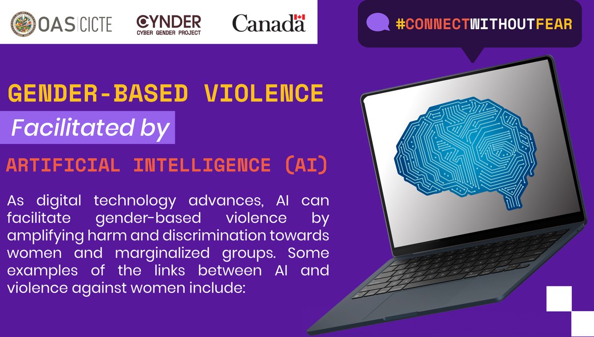 OEA_Cyber's tweet photo. 📢 Technology should be a tool for inclusion, not violence. From deepfakes to cyberbullying, #AI is enabling new forms of violence against women.

It's time to take action! #ConnectedWithoutFear https://t.co/jeYhmwnX0E