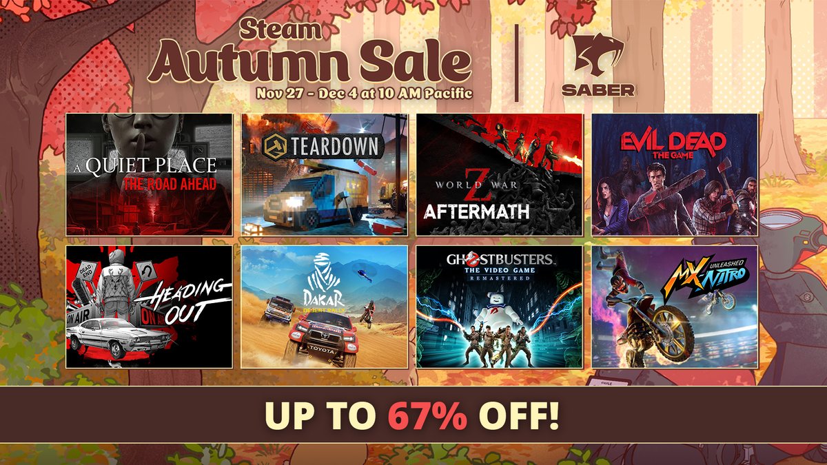 We're kicking off our Steam Autumn Sale a little early! Go pick up some sweet games.

🍂 store.steampowered.com/publisher/Sabe…