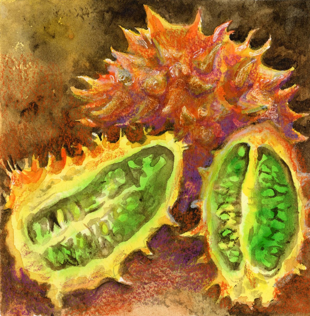 LifeImitatesDdl's tweet image. #DoodlewashNovember2024 prompt: Fruit.
Did you know the horned melon is also called the jelly melon because of its pulp?
Paul Rubens Floral set watercolor on #Hahnemühle Collection Hot Press.
#paulrubensart #paulrubenswatercolor @hahnemuehle_global #WorldWatercolorGroup