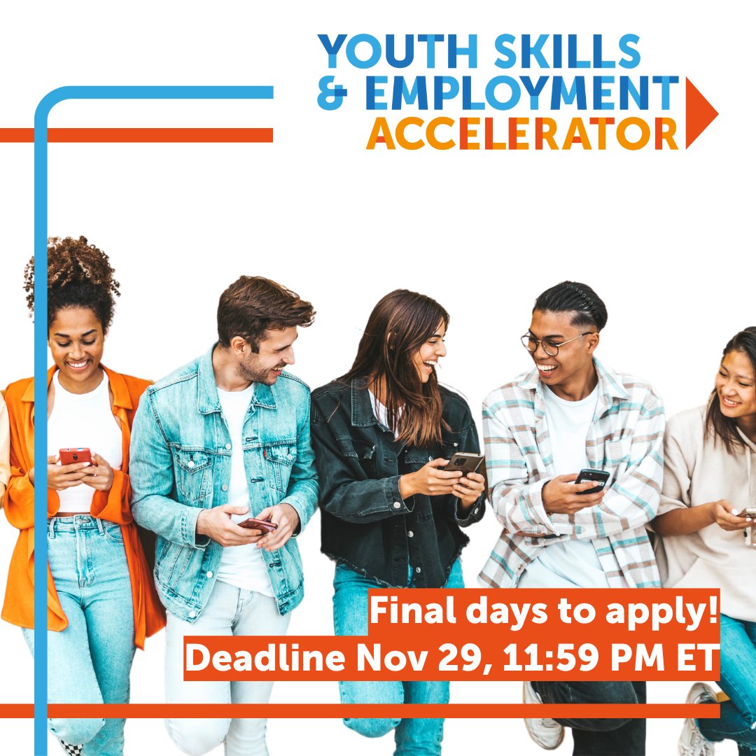 ⏳ Time’s running out to join our #YouthSkillsEmploymentAccelerator! 🚀 

Over 600 youth-serving nonprofits have expressed interest, with dozens of applications pouring in daily. 

Don’t miss your chance! Apply by Nov 29, 11:59 PM ET: ow.ly/i8gr50UeVAq