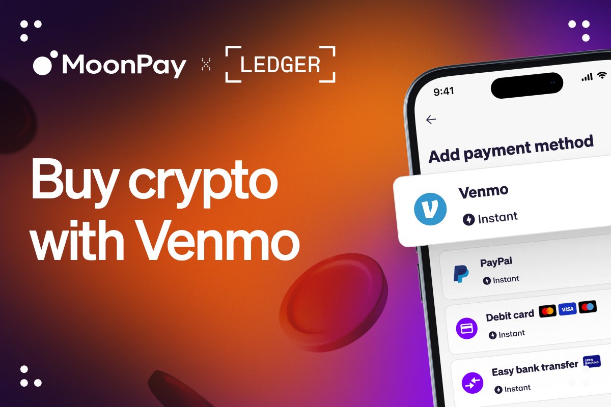 Venmo is now available as a payment method through MoonPay on Ledger Live!

It's an easy, familiar &amp; secure way to buy your crypto - available now in Ledger Live for users in the US!

<a href="/Venmo/">Venmo</a> 🤝 <a href="/moonpay/">MoonPay 🟣</a> 🤝 Ledger

Please note that this integration is not available in New York or