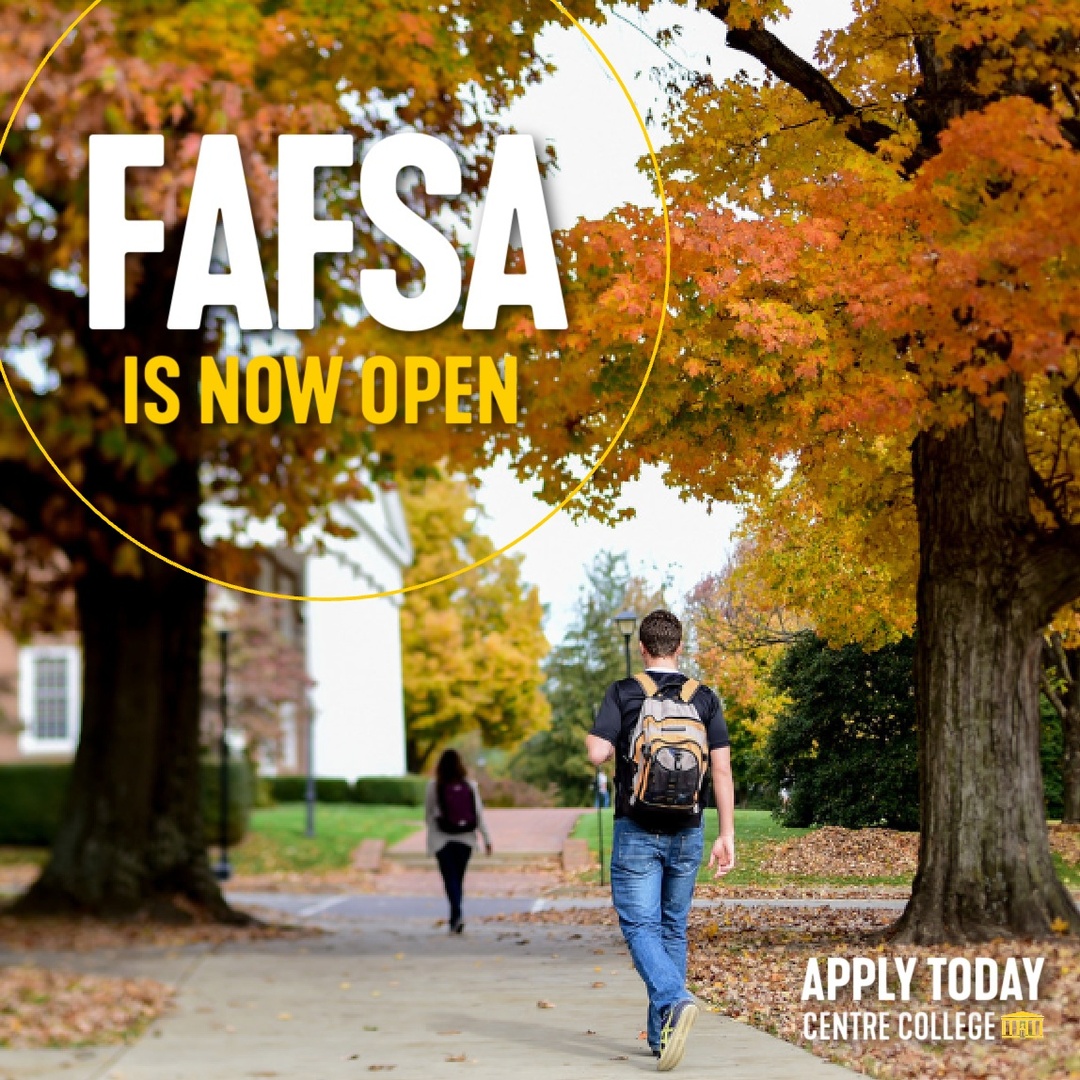Centre College (@centrec) on Twitter photo Today's the day — FAFSA is open for applications! 
Apply and see how the #CentrePromise — our guarantee to meet 100% of incoming students' calculated financial need — can help YOU invest in your future. Today's the day — FAFSA is open for applications! 
Apply and see how the #CentrePromise — our guarantee to meet 100% of incoming students' calculated financial need — can help YOU invest in your future.