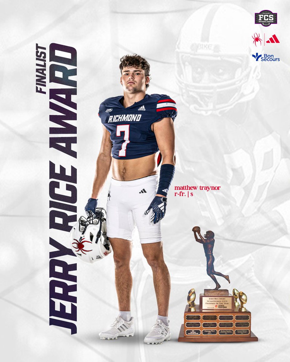 Richmond Spiders Football (@spiders_fb) on Twitter photo Earned, not given π
ββοΈ
<a href="/matthewdtraynor/">Matthew Traynor</a> is a finalist for the Jerry Rice Award, presented yearly to the top freshman in the FCS.
π spides.us/4g5MHsu
#OneRichmond | <a href="/OptaAnalystFCS/">FCS Football</a> Earned, not given π
ββοΈ
<a href="/matthewdtraynor/">Matthew Traynor</a> is a finalist for the Jerry Rice Award, presented yearly to the top freshman in the FCS.
π spides.us/4g5MHsu
#OneRichmond | <a href="/OptaAnalystFCS/">FCS Football</a>