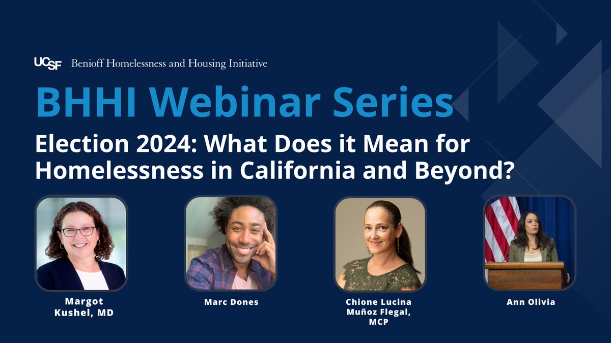 What does #Election2024 mean for homelessness solutions?

Join @MKushel, @MarcforMarc, Chione Flegal, and @AnnymOliva for a discussion on potential policy impacts, service delivery challenges, and strategies.

📅 Dec. 11 | 🕛 12-1PM PST
🔗 Register: homelessness.ucsf.edu/calendar/elect…