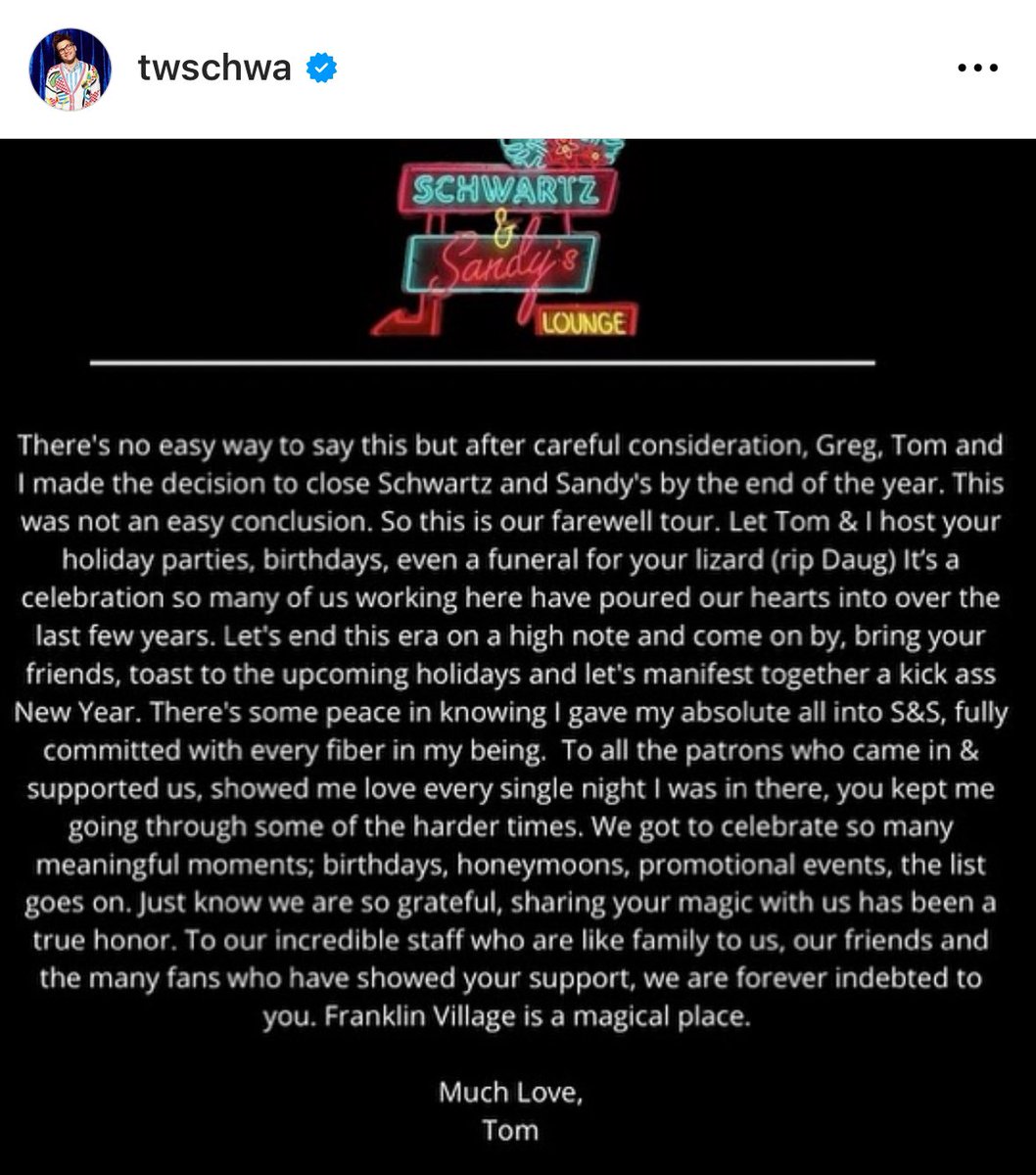 queensofbravo's tweet photo. 🚨 BREAKING 🚨 Schwartz &amp; Sandy’s is shutting down! https://t.co/42ECOwQNyL