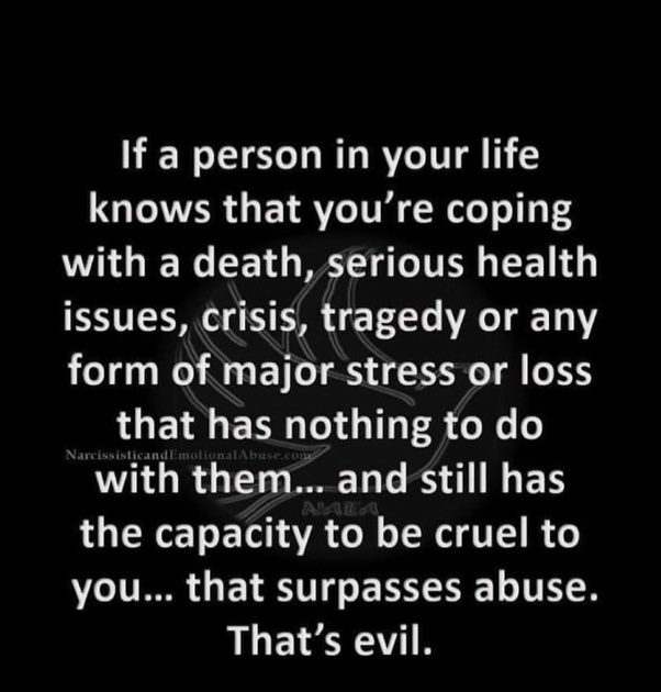 NarcWise's tweet photo. Narcissists don’t care what you are going through or how you feel.

 Pure evil ….. https://t.co/b3ucsKAs3Q