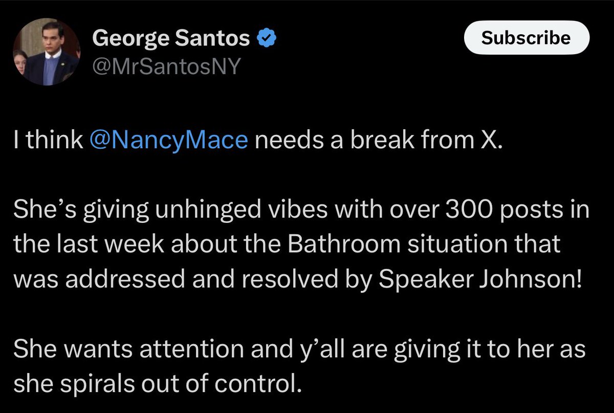 RonFilipkowski's tweet photo. When George Santos calls you an unhinged, out of control attention addict. https://t.co/p8YUoB18sW
