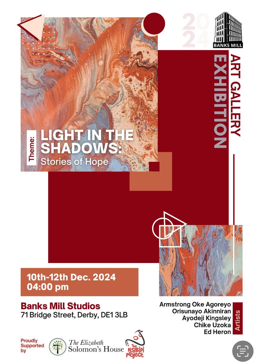 "Light in the Shadows: Stories of Hope" will take place 10-12 Dec at Banks Mill Studio, Derby, 4pm - 7pm.
We are looking for volunteers for the following roles:

👉 Exhibition Guide
👉 Refreshments Coordinator
👉 General Event Support

volunteer@communityactionderby.org.uk